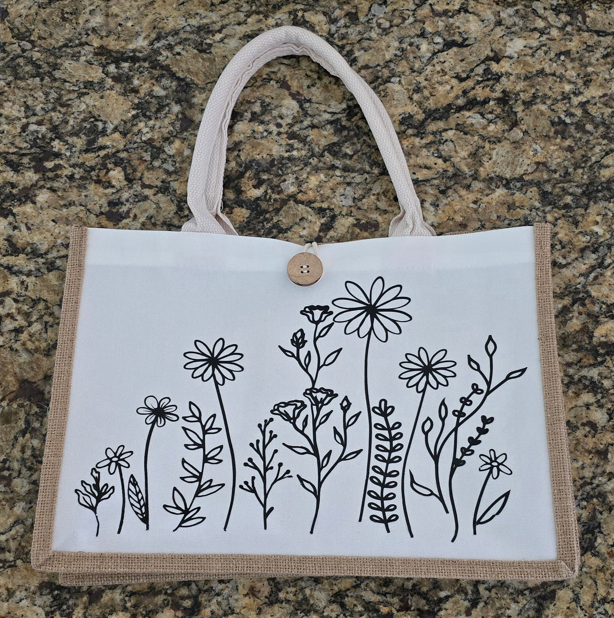 Jute Tote Bag- Wildflower (Pattern 2)