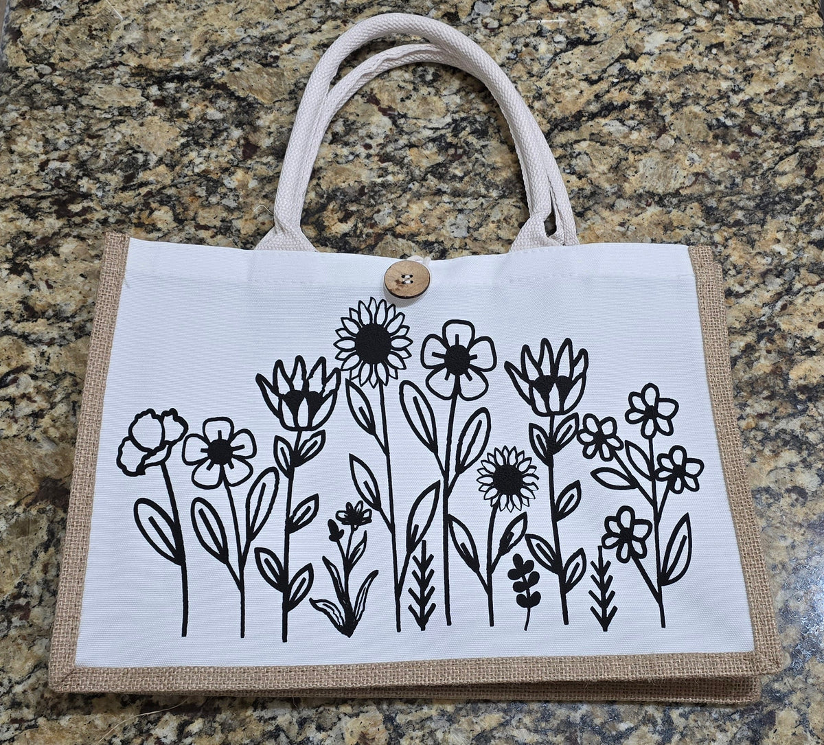 Jute Tote Bag- Wildflower (Pattern 3)
