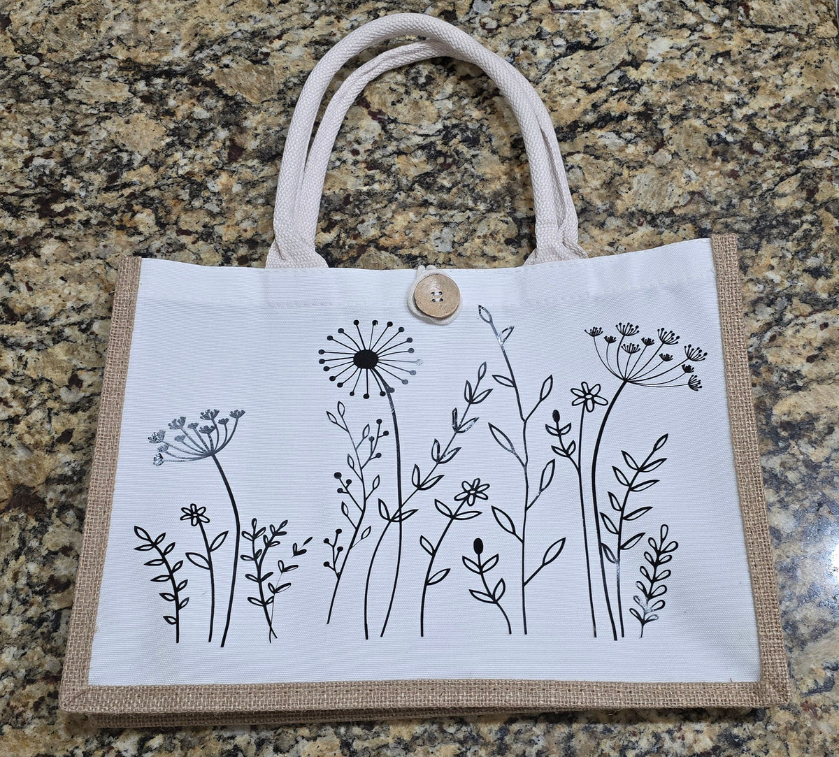Jute Tote Bag- Wildflowers (Pattern 1)