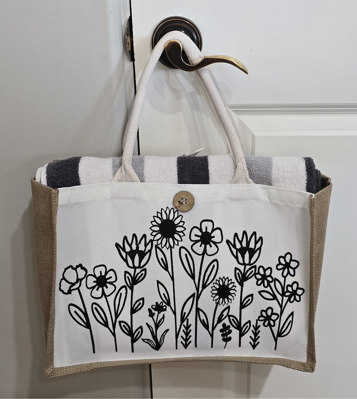 Jute Tote Bag- Wildflower (Pattern 3)