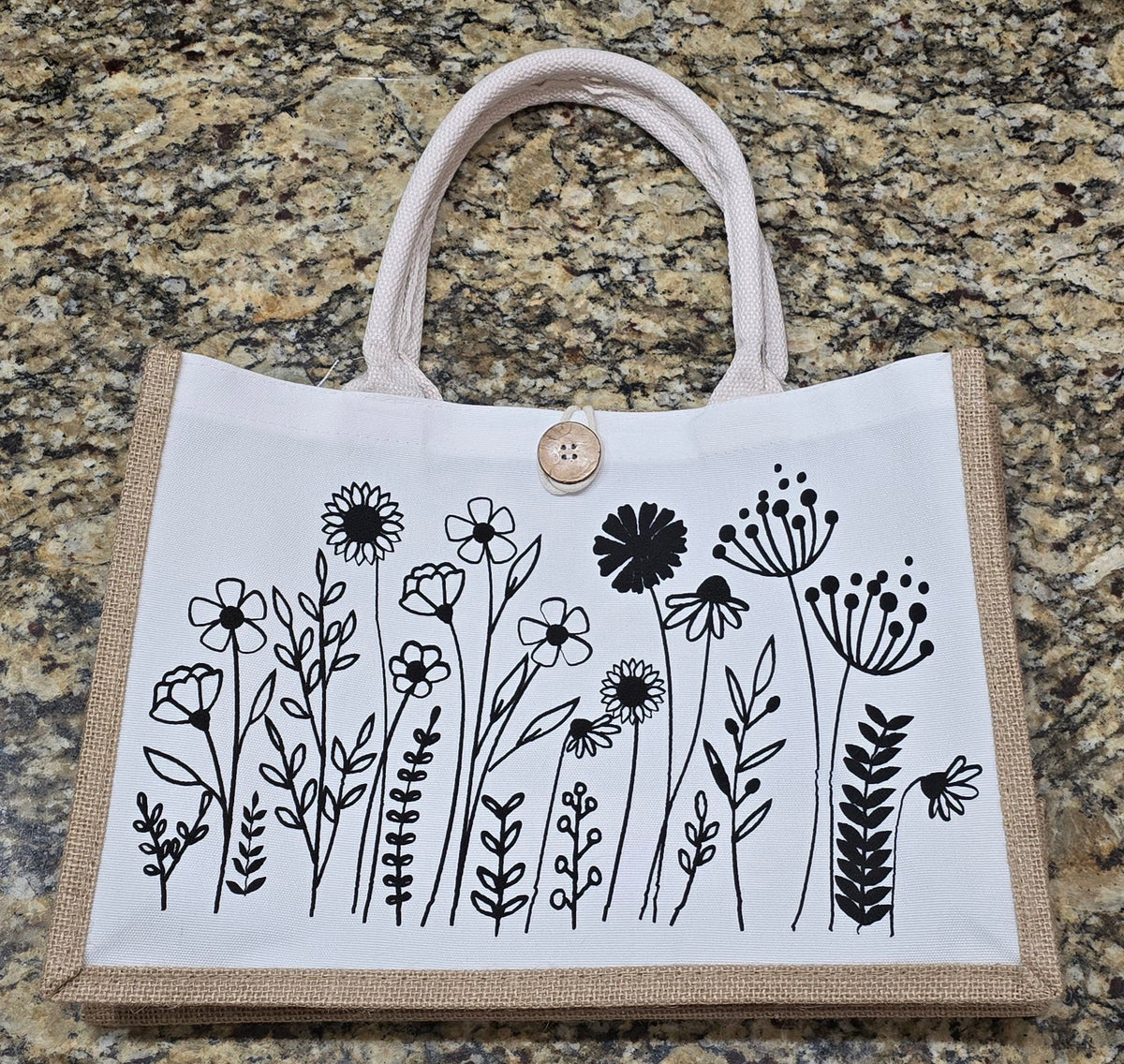 Jute Tote Bag- Wildflower (Pattern 4)